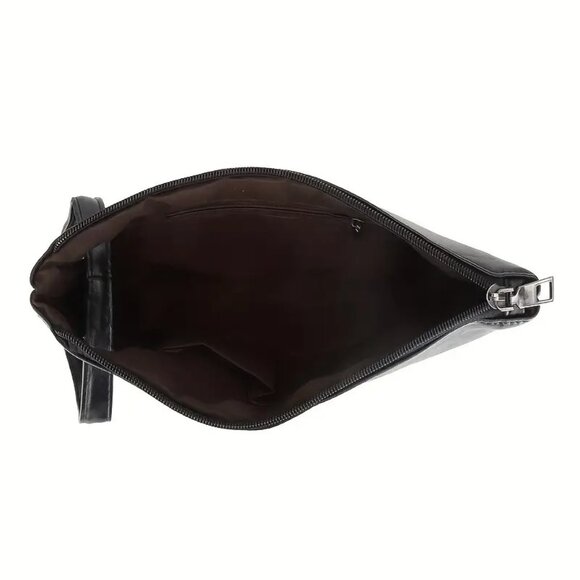 Matte Black Large Envelope Clutch Bag Wristlet Chic & Elegant Vegan Leather - Picture 7 of 8